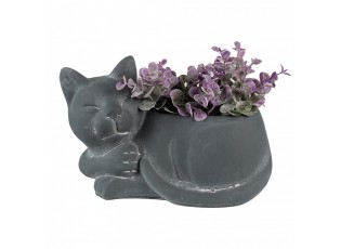 Šedý cementový květináč Kočka - 26*15*16 cm