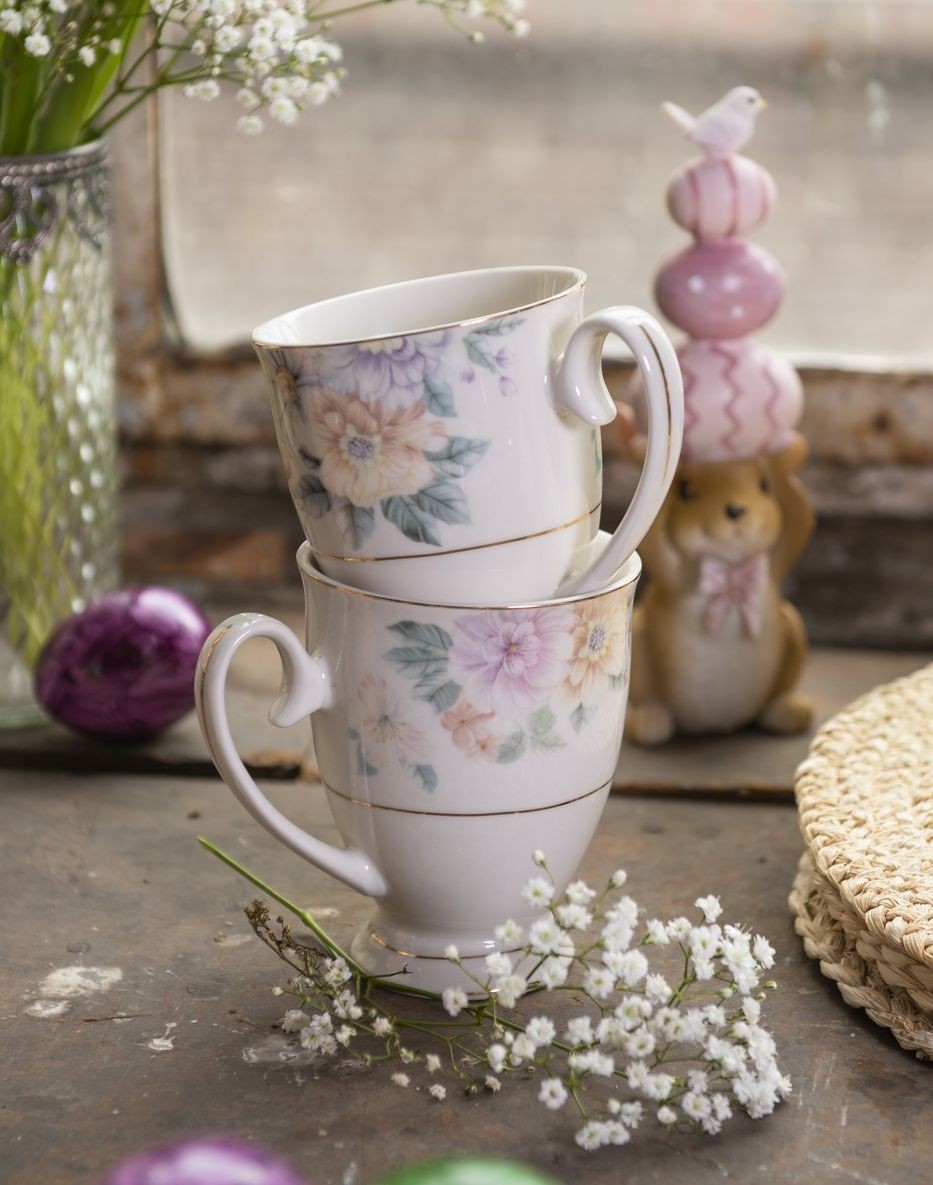Porcelánový hrneček s květinami Flowers - 11*8*10 cm / 300 ml