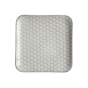 Zelený porcelánový hranatý talíř s ornamenty Arés - 20*20*2cm