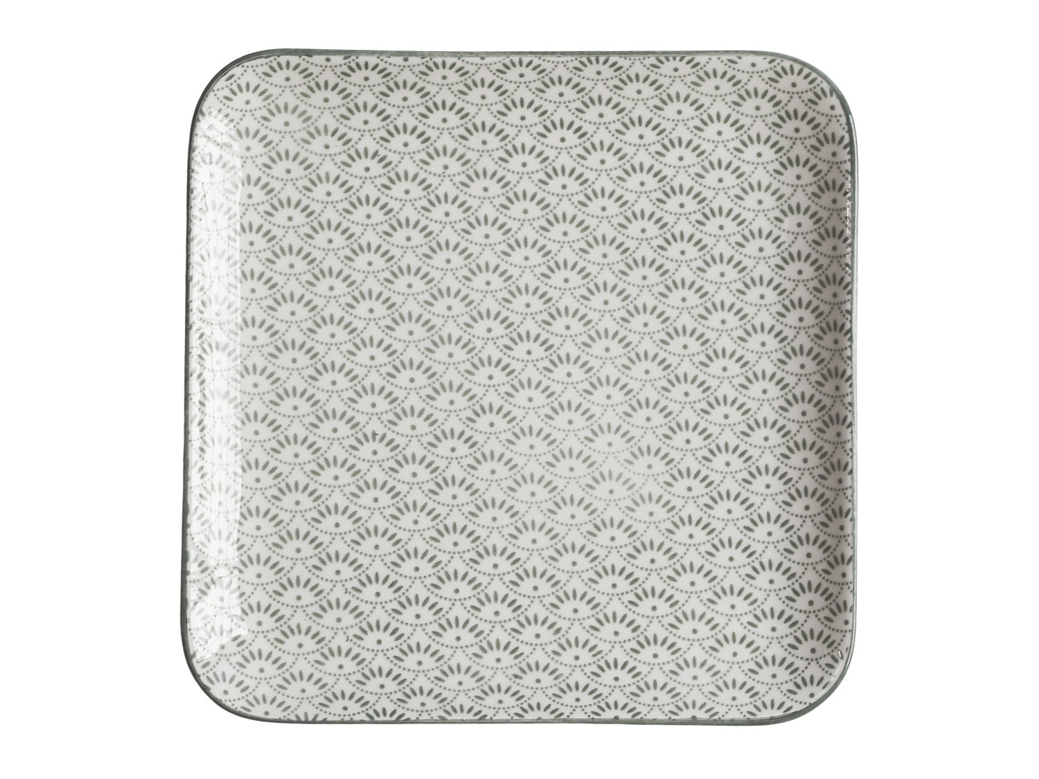 Zelený porcelánový hranatý talíř s ornamenty Arés - 20*20*2cm