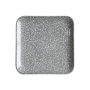 Šedý porcelánový hranatý talíř s ornamenty Arés Grey - 20*20*2cm