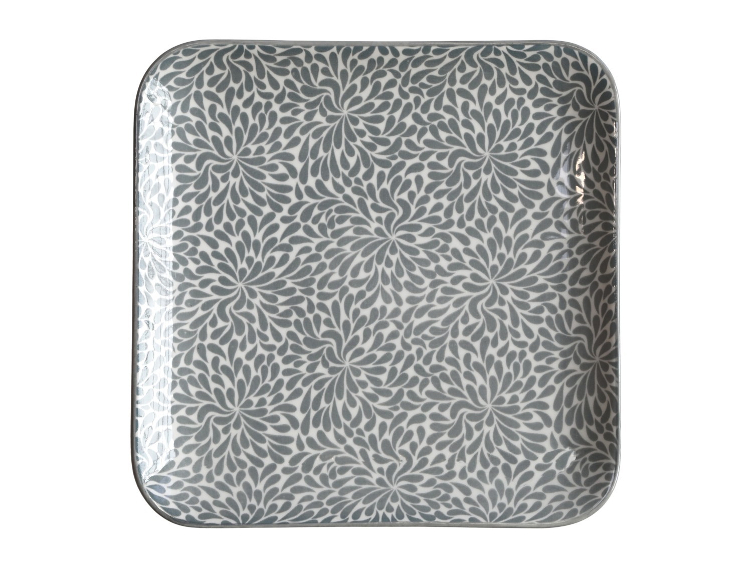 Šedý porcelánový hranatý talíř s ornamenty Arés Grey - 20*20*2cm