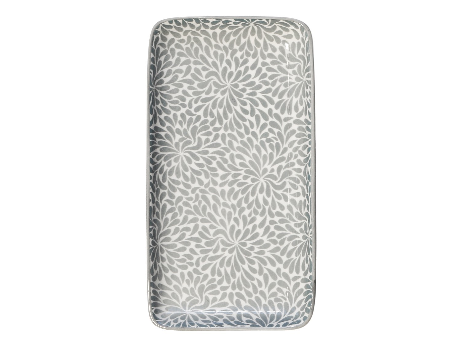 Šedý porcelánový tácek s ornamenty Arés Grey - 20*11*2cm