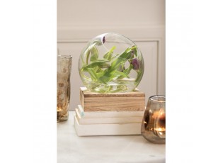 Kulatá dekorativní váza na dřevěném podnose - 20*20*20 cm