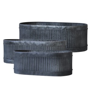 3ks oválný plechový zinkový antik obal na květináč Planters - 52*26*18/ 42*20*15/ 32*14*12cm