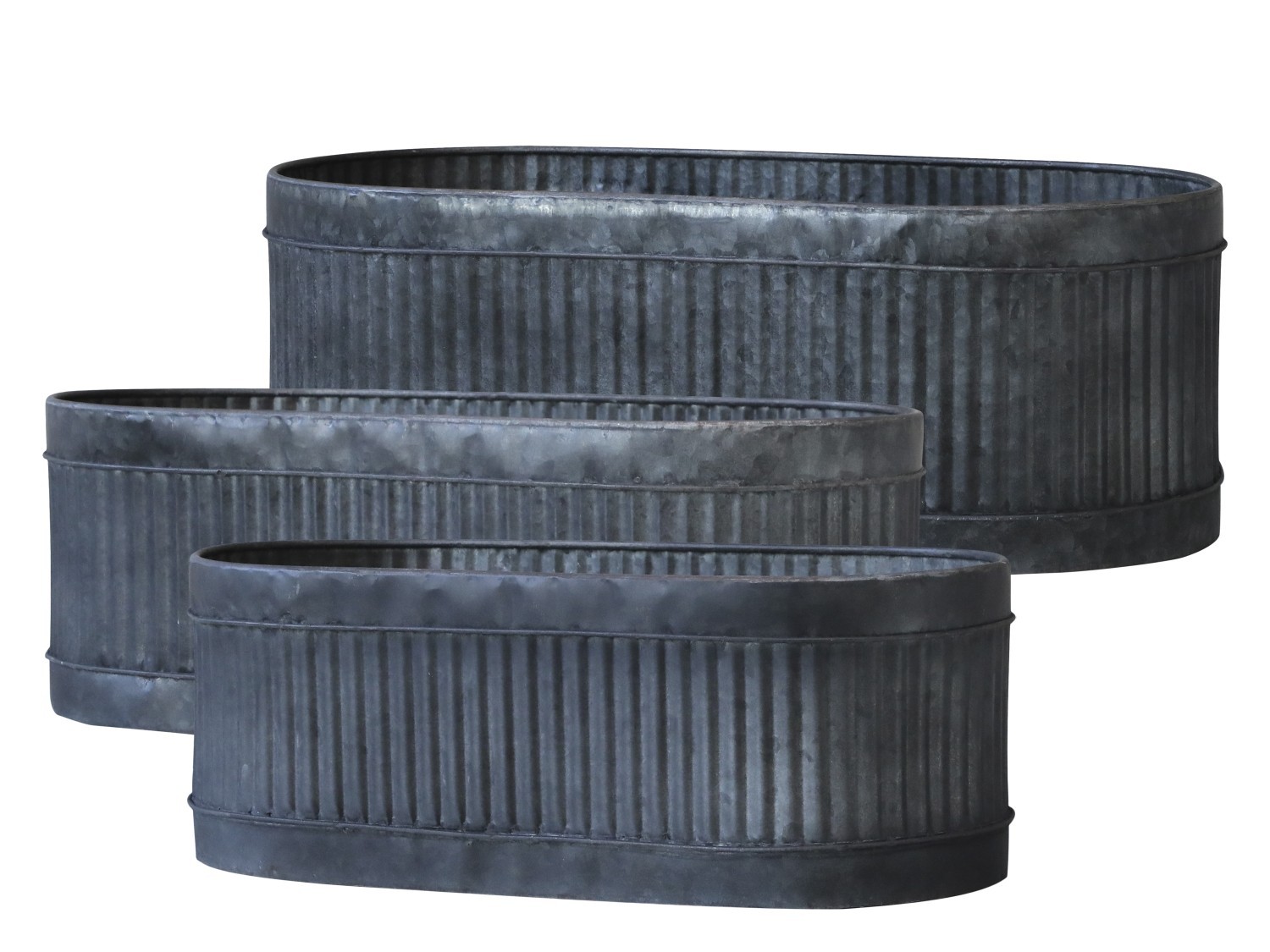 3ks oválný plechový zinkový antik obal na květináč Planters - 52*26*18/ 42*20*15/ 32*14*12cm