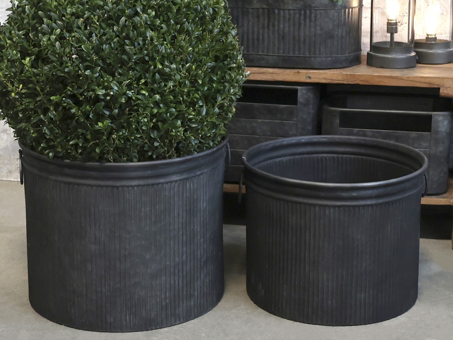 2ks kulatý plechový zinkový antik obal na květináč Planters - Ø 45*35cm