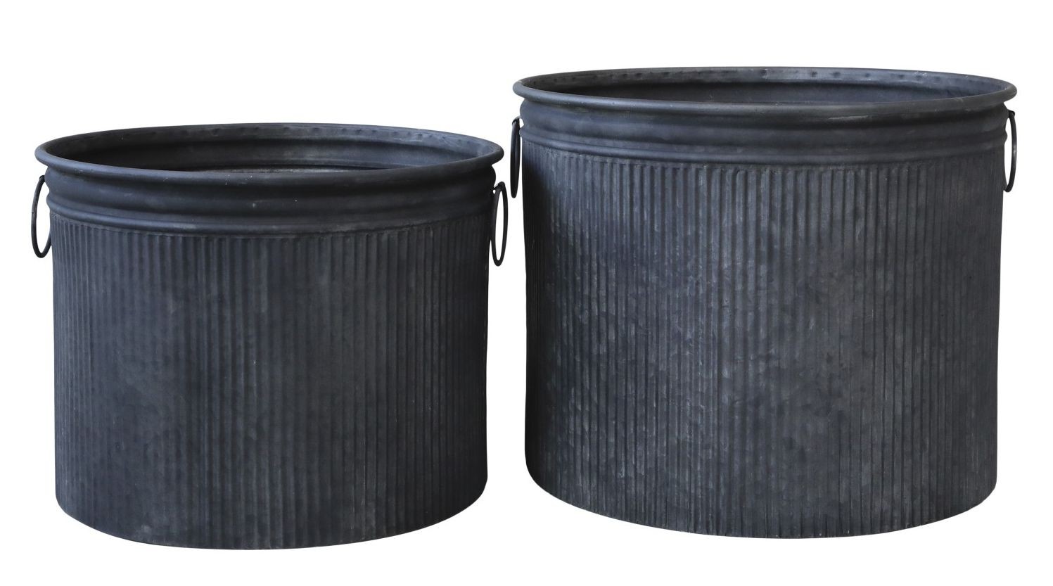 2ks kulatý plechový zinkový antik obal na květináč Planters - Ø 45*35cm