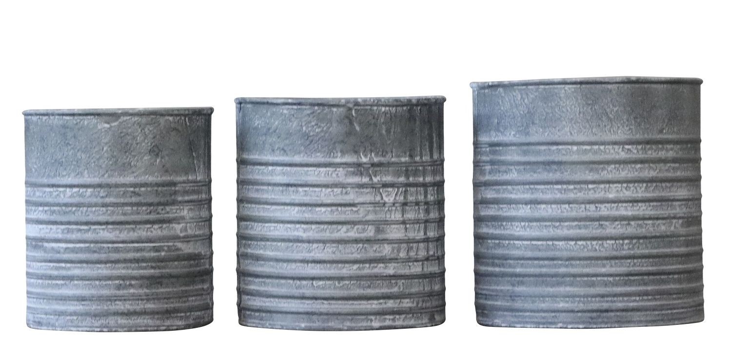 3ks plechový zinkový antik obal na květináč Planters - Ø 21*22/Ø 17*20 / Ø 13*18cm