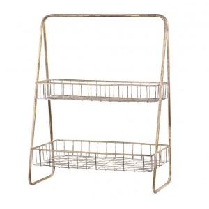 Bronzový antik dekorační kovový etažér Fil de Fer Basket - 23*41*55cm