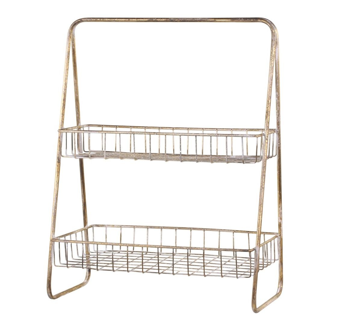 Bronzový antik dekorační kovový etažér Fil de Fer Basket - 23*41*55cm