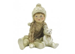 Dekorační soška dívka s medvídkem se zlatými třpytkami - 7*7*9 cm