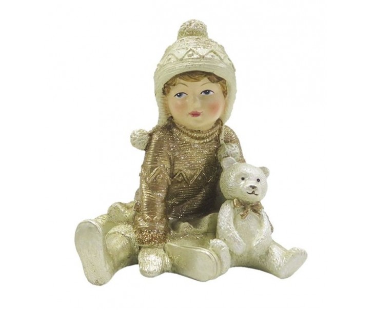 Dekorační soška dívka s medvídkem se zlatými třpytkami - 7*7*9 cm