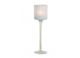 Bílý skleněný svícen na úzké noze na čajovou svíčku S - Ø 7*25 cm