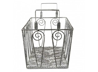 Šedý kovový košík s ornamenty a patinou - 37*20*25 cm
