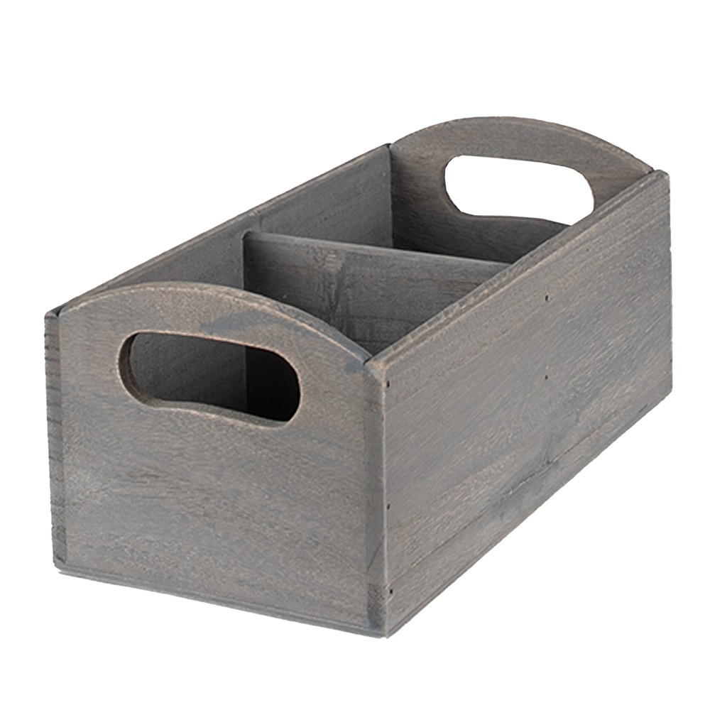 Šedá antik dřevěná bedýnka s přihrádkami a držadlem - 30*15*13 cm