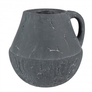 Tmavě šedý dekorativní obal na květináč s uchem Édith L - 23*23*21 cm