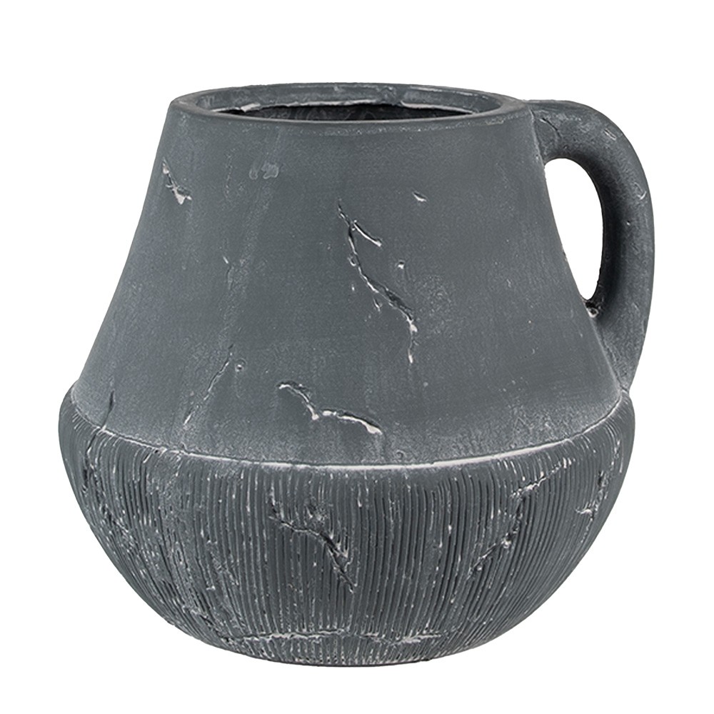 Tmavě šedý dekorativní obal na květináč s uchem Édith M - 19*19*17 cm