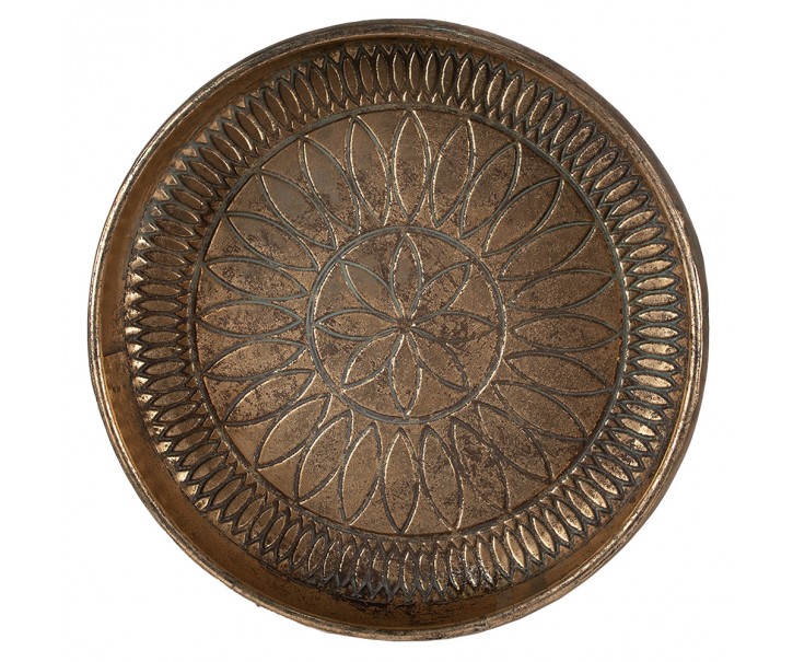 Měděný antik dekorativní kovový podnos - Ø 39*8 cm