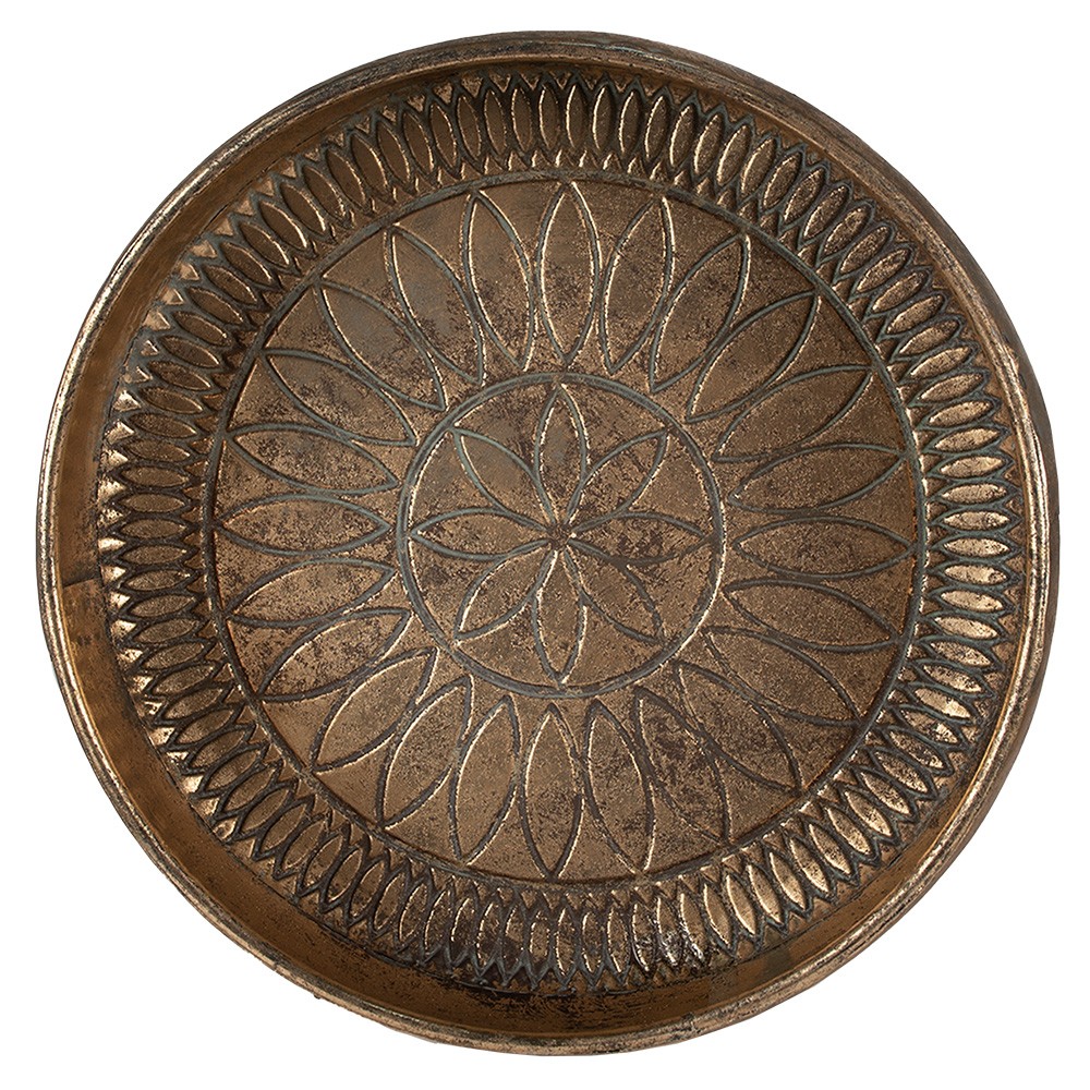 Měděný antik dekorativní kovový podnos - Ø 39*8 cm Clayre & Eef