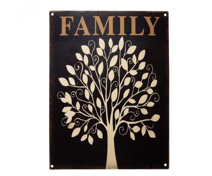 Černá antik nástěnná kovová cedule Family - 25*1*33 cm