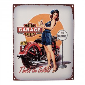 Světle šedá antik nástěnná kovová cedule Motor Garage Cycles - 20*1*25 cm