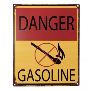 Žlutočervená antik nástěnná kovová cedule Danger Gasoline - 20*1*25 cm