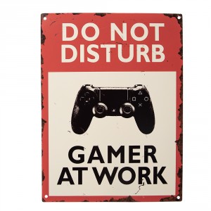 Červenobílá antik nástěnná kovová cedule Do Not Disturb - 25*1*33 cm