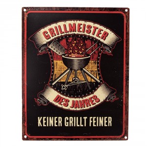 Černá antik nástěnná kovová cedule Grillmeister Des Jahres - 20*1*25 cm