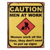 Žlutá antik nástěnná kovová cedule Caution, Men At Work - 20*1*25 cm