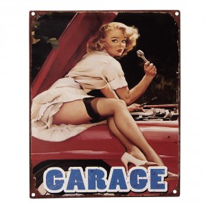 Černočervená antik nástěnná kovová cedule Garage - 20*1*25 cm