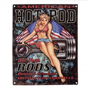 Barevná antik nástěnná kovová cedule Hot Rod - 20*1*25 cm