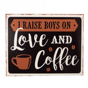 Černá antik nástěnná kovová cedule Love And Coffee - 25*1*20 cm