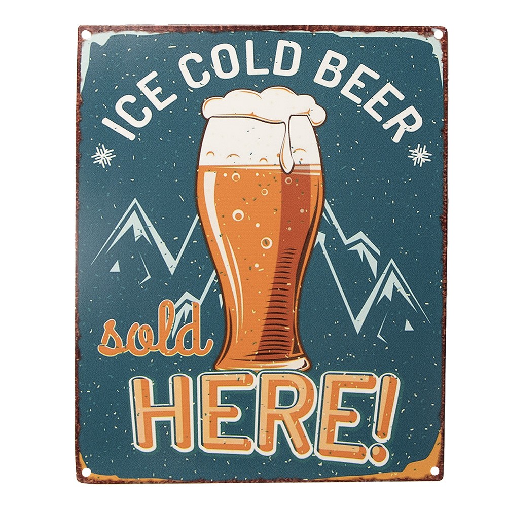 Levně Modrá antik nástěnná kovová cedule Ice Cold Beer, Sold Here - 20*1*25 cm 6Y5175