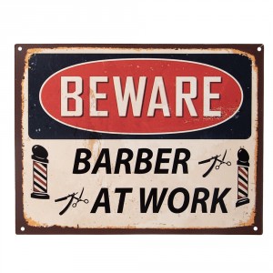 Černobílá antik nástěnná kovová cedule Beware - 33*1*25 cm