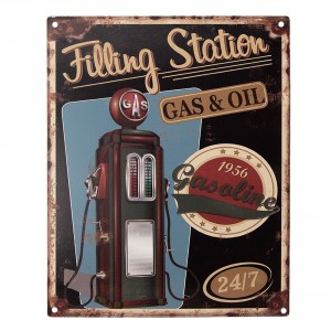 Černá antik nástěnná kovová cedule Filling Station - 20*1*25 cm