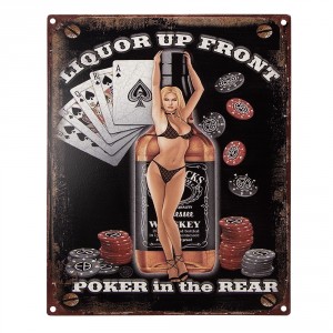 Černá antik nástěnná kovová cedule Liquor Up Front - 20*1*25 cm