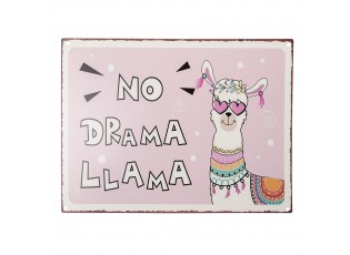 Růžová nástěnná kovová cedule No Drama Llama - 33*1*25 cm