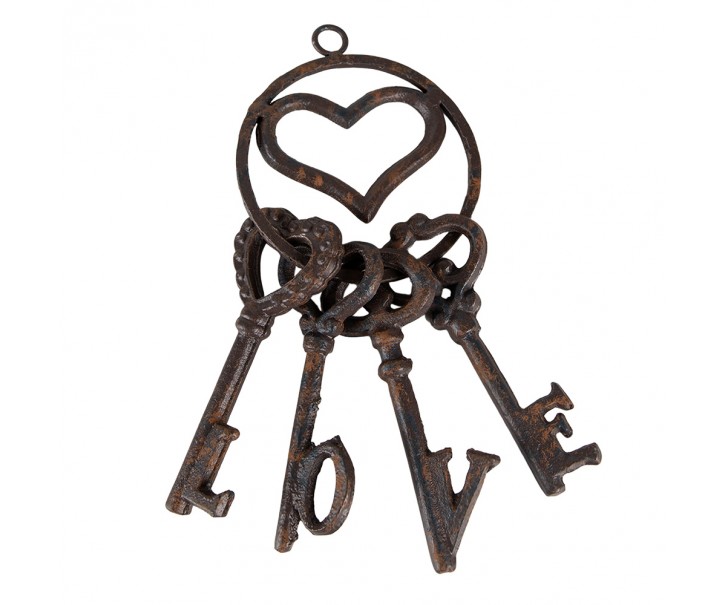 Hnědá litinová dekorace svazek klíčů Love - 10*5*22 cm
