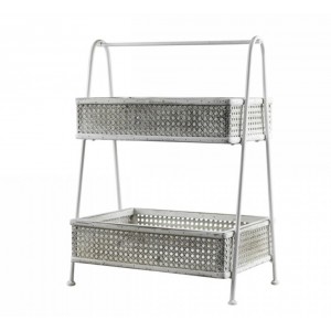 Krémový antik dekorační kovovo-dřevěný etažér Baskets - 45*27*60cm