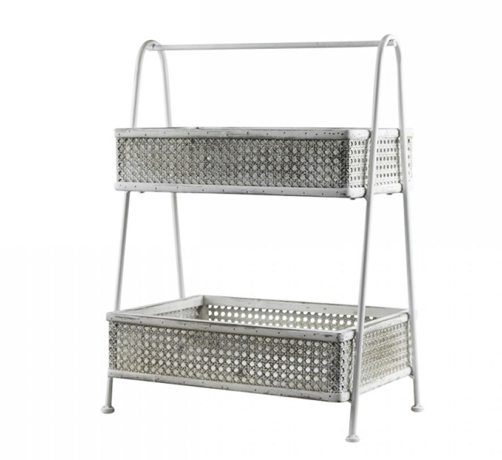 Krémový antik dekorační kovovo-dřevěný etažér Baskets - 45*27*60cm