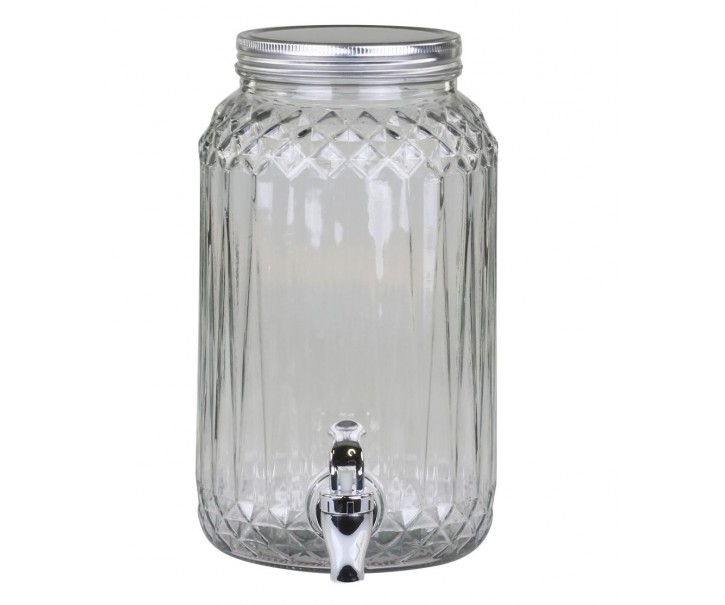 Skleněná nádoba na nápoje s kohoutkem a víkem Diamond Glass - Ø14*20*25 cm / 3,5L