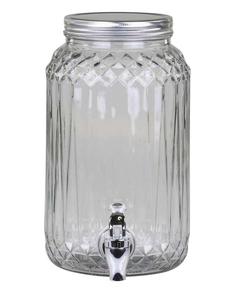 Levně Skleněná nádoba na nápoje s kohoutkem a víkem Diamond Glass - Ø14*20*25 cm / 3,5L 74013900 (74139-00)