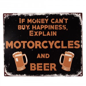 Černá antik nástěnná kovová cedule Motorcycles - 25*1*20 cm