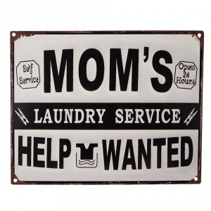 Bílo-černá antik nástěnná kovová cedule Momś Laundry Service - 25*1*20 cm