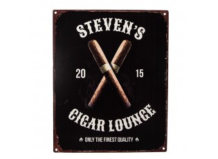 Černá antik nástěnná kovová cedule Cigar Lounge - 20*1*25 cm
