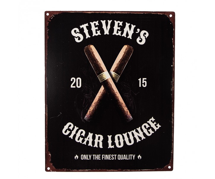 Černá antik nástěnná kovová cedule Cigar Lounge - 20*1*25 cm