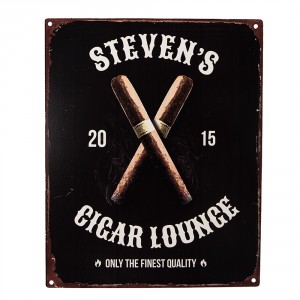 Černá antik nástěnná kovová cedule Cigar Lounge - 20*1*25 cm