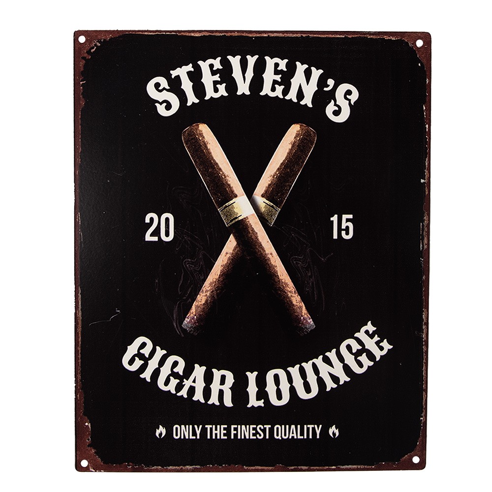 Černá antik nástěnná kovová cedule s doutníky Cigar Lounge - 20*1*25 cm Clayre & Eef