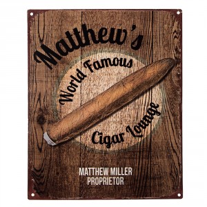 Hnědá antik nástěnná kovová cedule Cigar Lounge - 20*1*25 cm